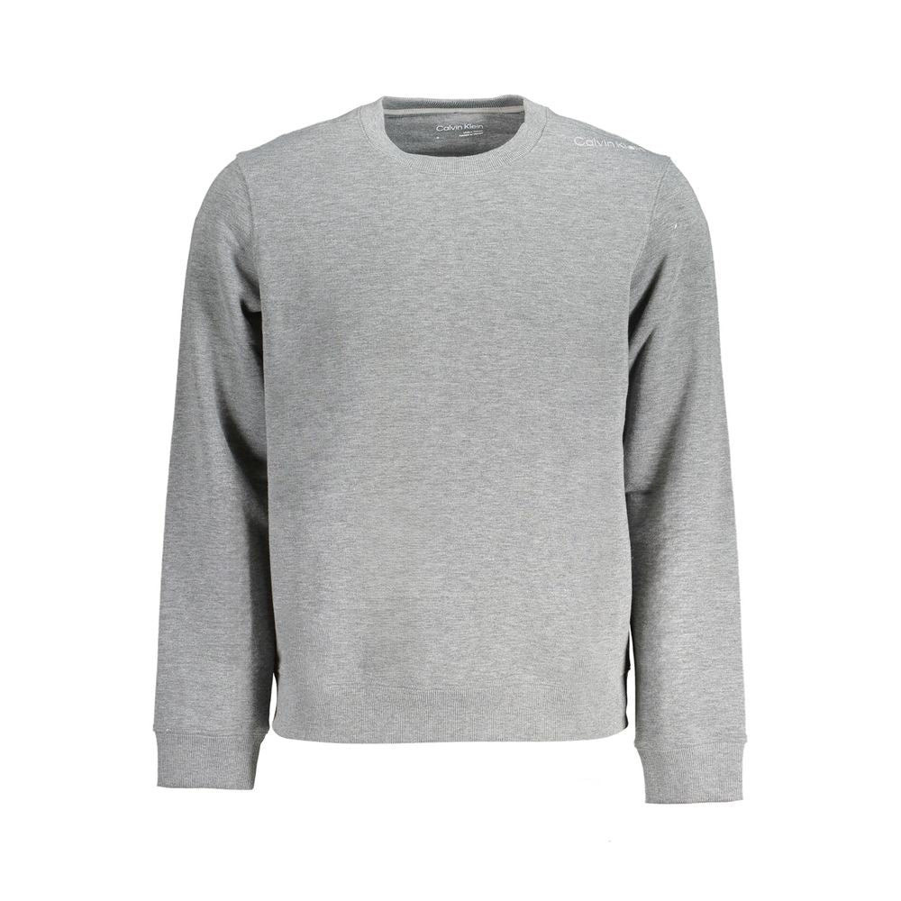 Calvin Klein Gray Polyester Men Sweater, long sleeve sport sweatshirt, stylish brushed design with logo print for casual wear.