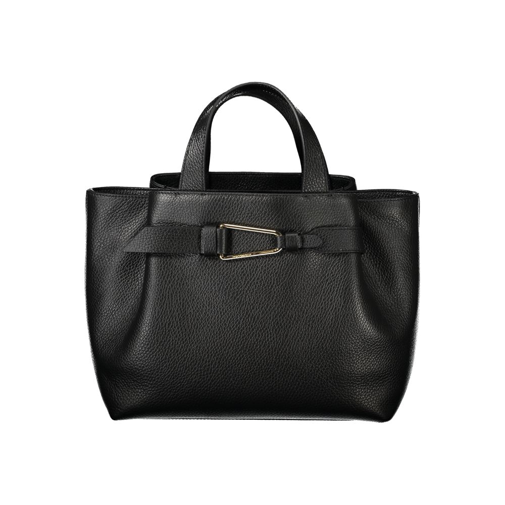 Coccinelle Black Leather Women Handbag with structured silhouette and adjustable shoulder strap