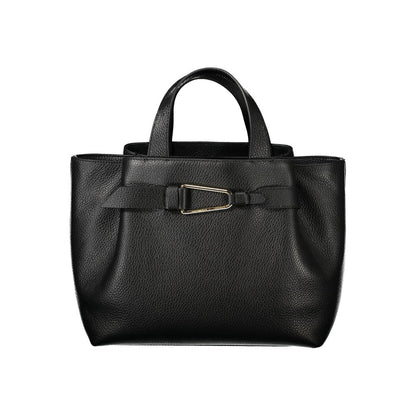 Coccinelle Black Leather Women Handbag with structured silhouette and adjustable shoulder strap