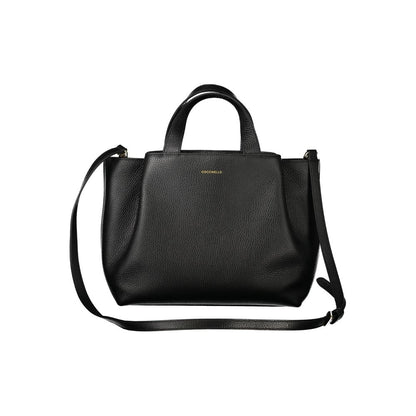 Coccinelle Black Leather Women Handbag with sleek design, structured silhouette, and adjustable shoulder strap, perfect for modern elegance.