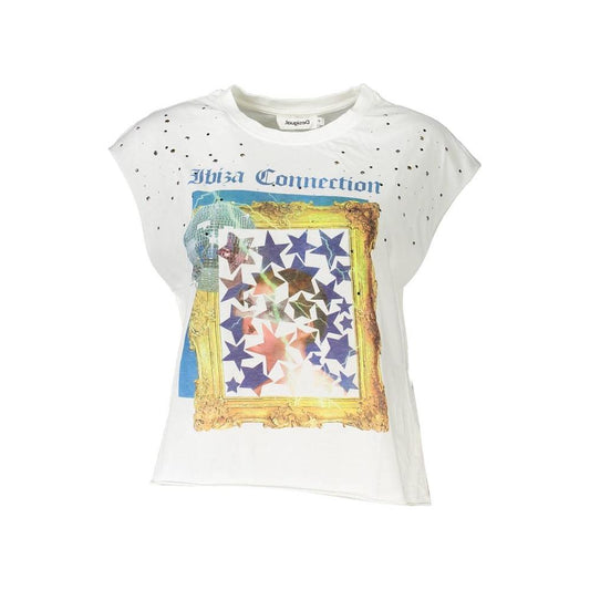 Desigual White Cotton Women T-Shirt Desigual Light Gray