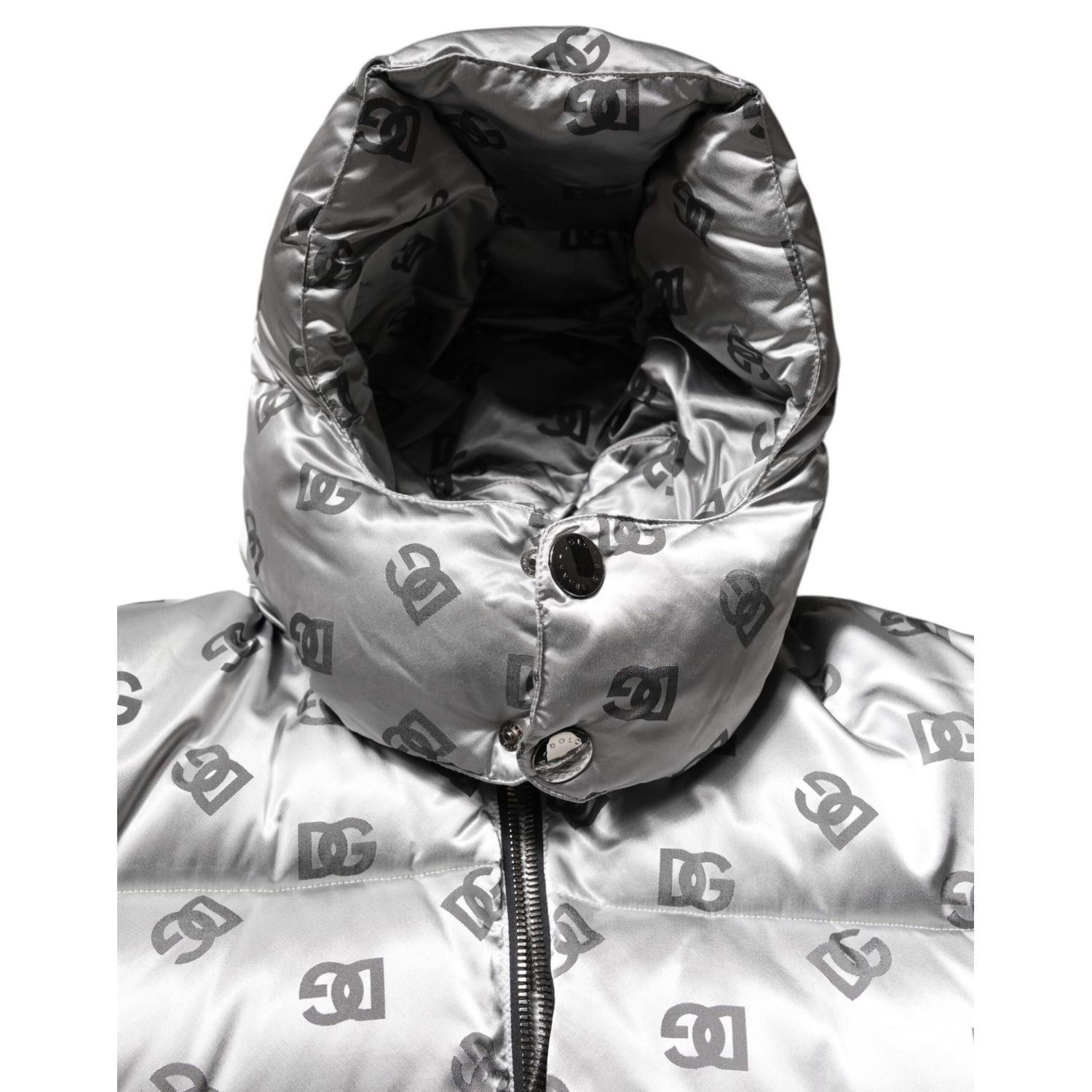 Dolce & Gabbana Silver Logo Full Zip Hooded Quilted Jacket