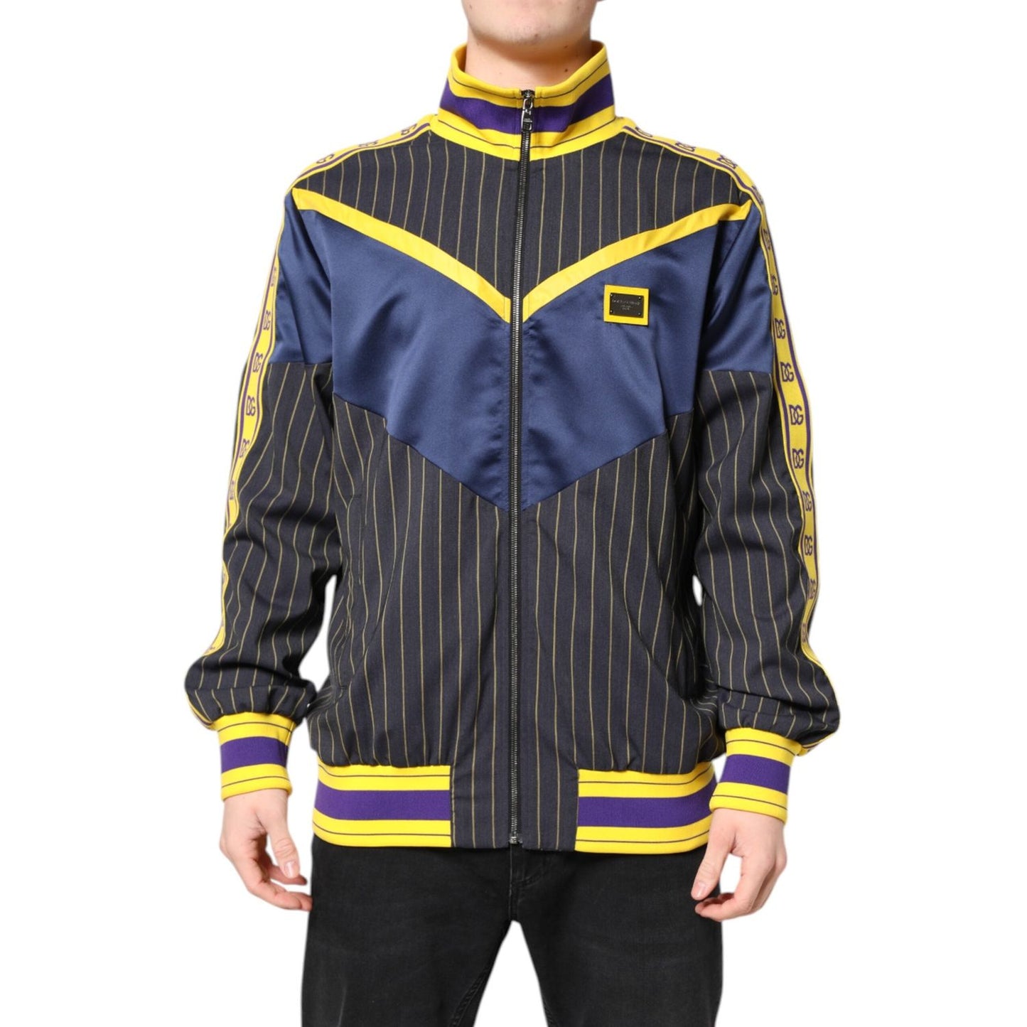 Dolce & Gabbana Black Striped Logo Full Zip Bomber Jacket JKT41413-52