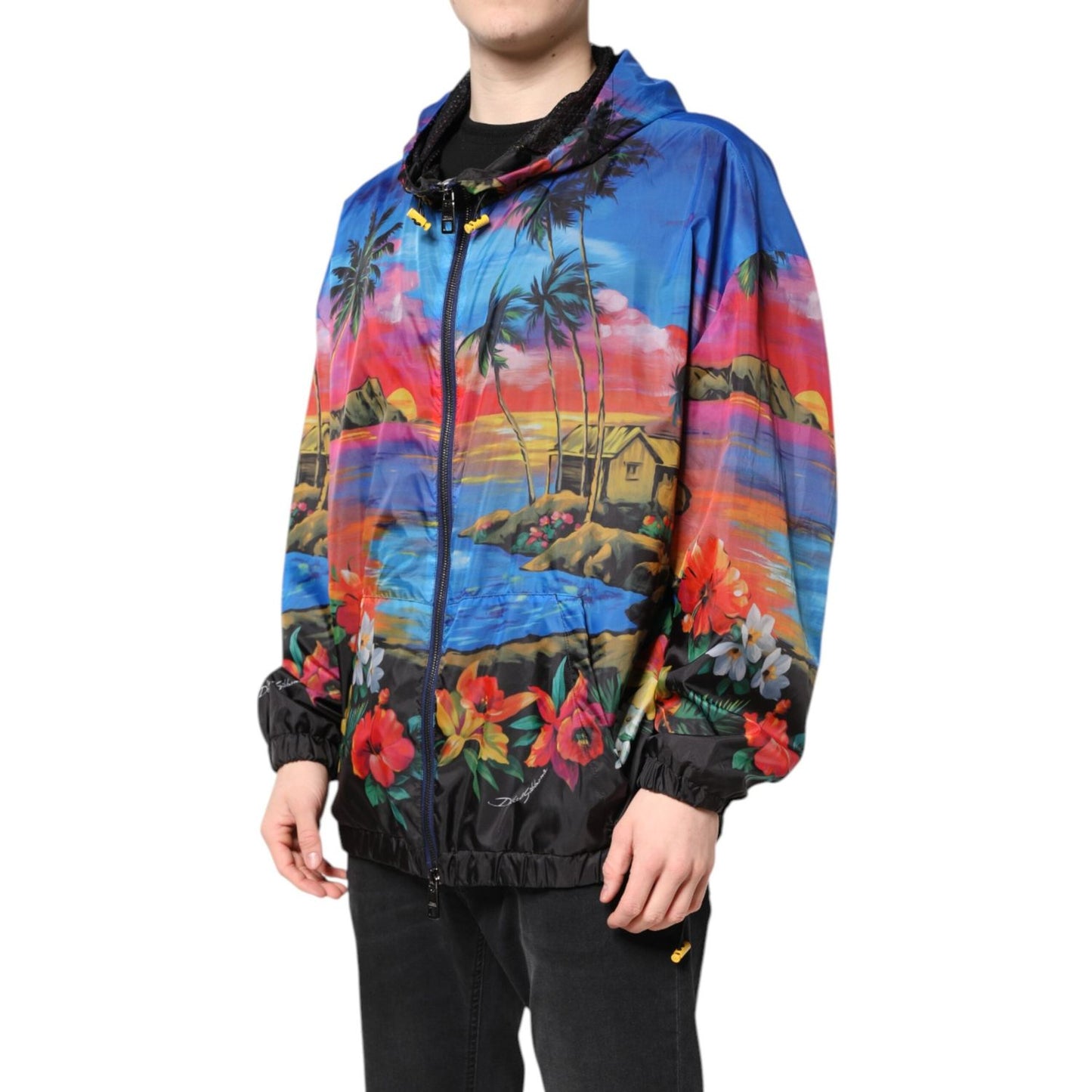 Dolce & Gabbana Multicolor Print Hooded Windbreaker Jacket