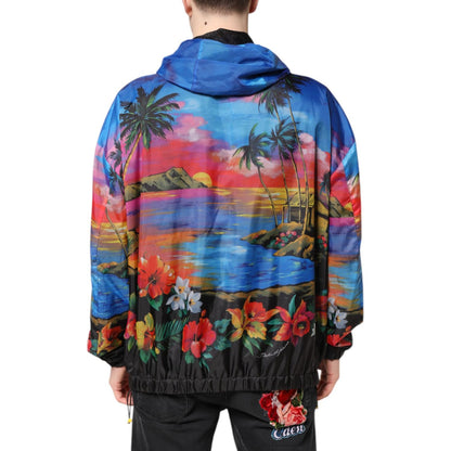 Dolce & Gabbana Multicolor Print Hooded Windbreaker Jacket