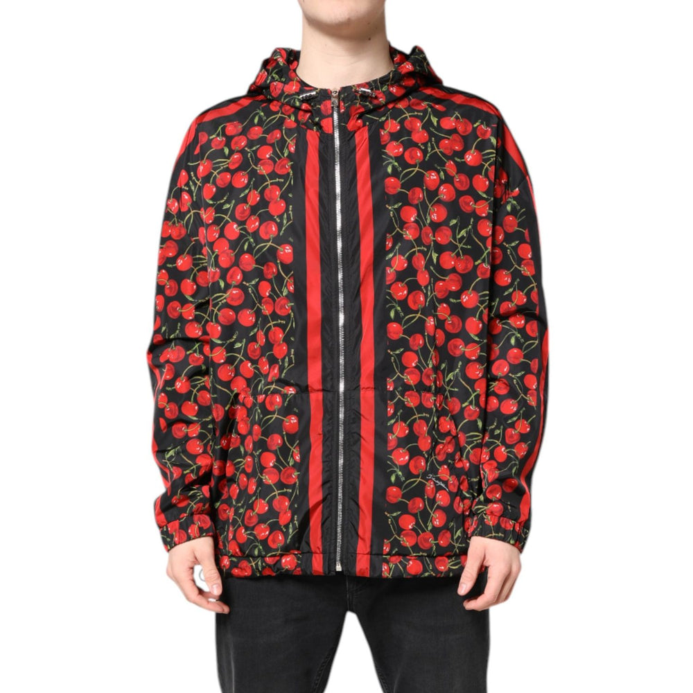Dolce & Gabbana Black Cherry Print Hooded Windbreaker Jacket JKT41419-50