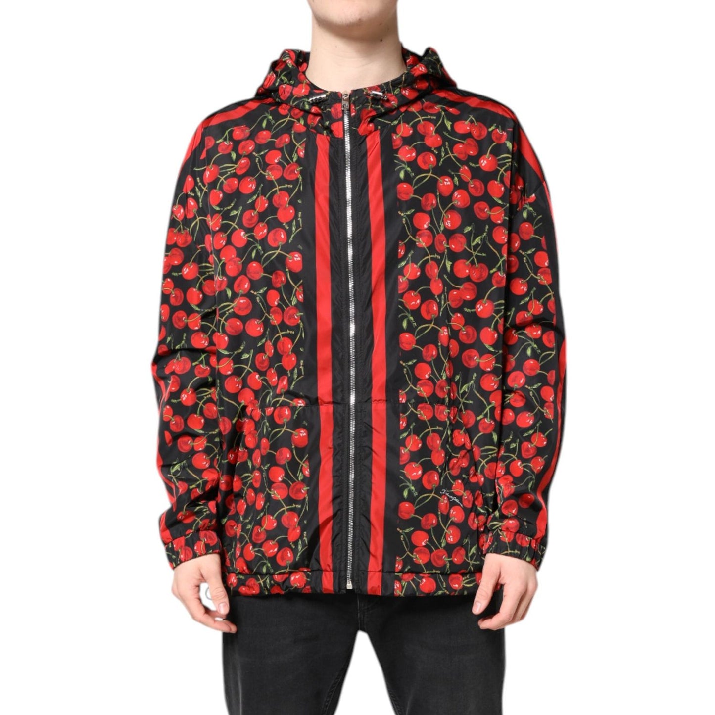 Dolce & Gabbana Black Cherry Print Hooded Windbreaker Jacket JKT41419-50