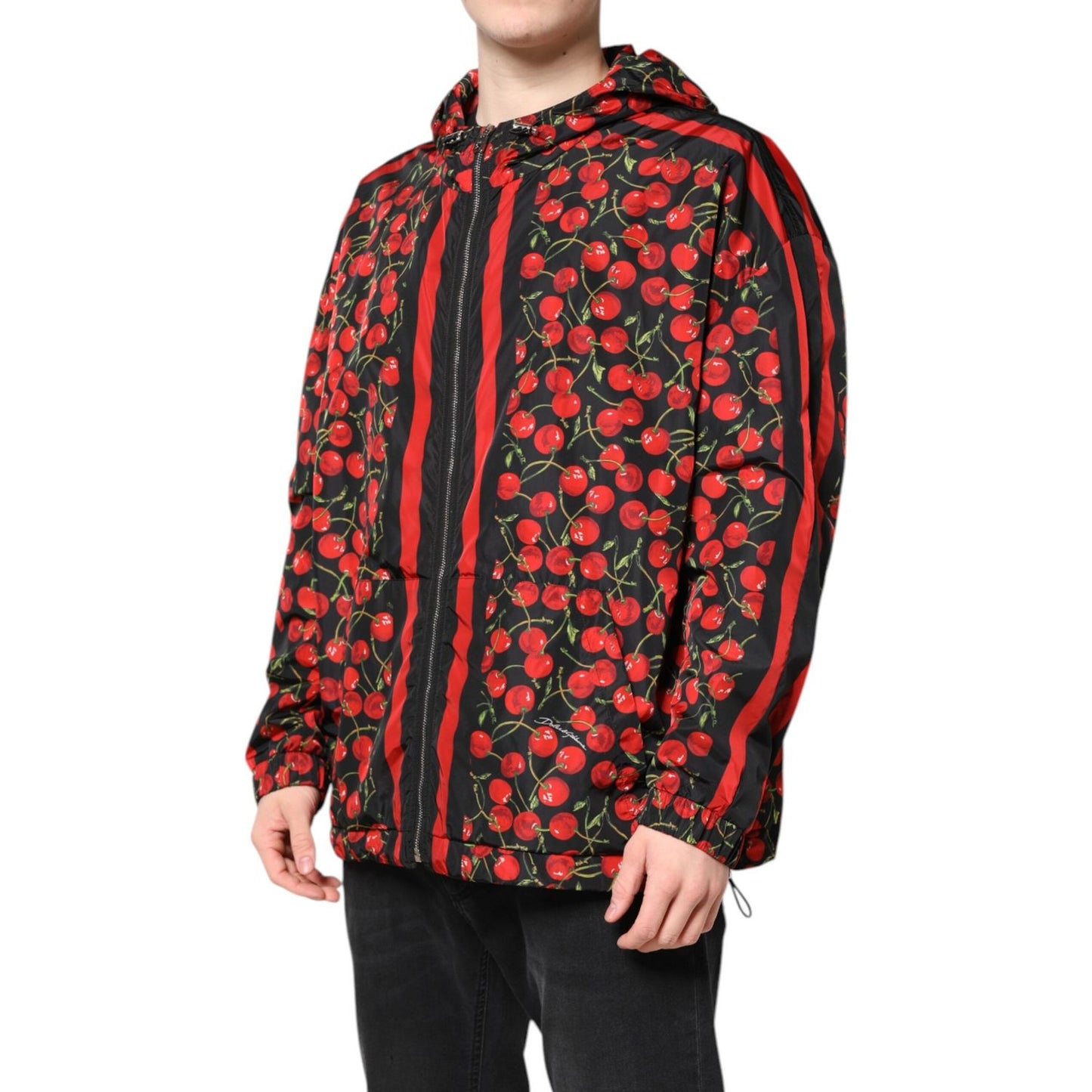 Dolce & Gabbana Black Cherry Print Hooded Windbreaker Jacket JKT41419-50