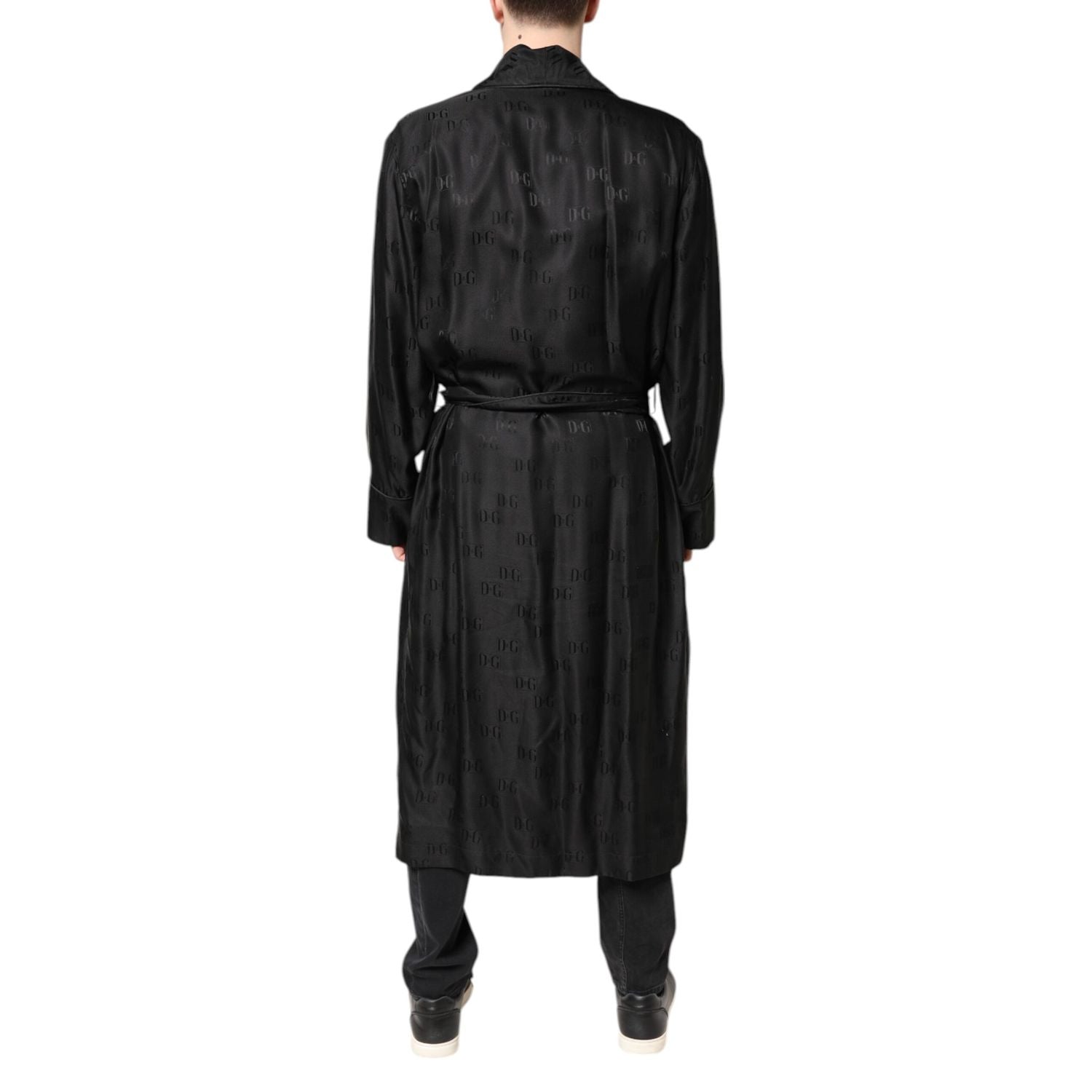 Dolce & Gabbana Black Silk DG Logo Men Wrap Robe Coat Jacket