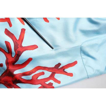 Dolce & Gabbana Blue Red Coral Print Wrap Robe Coat Jacket