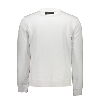 Back view of Plein Sport White Cotton Men Sweater with long sleeves and crew neck.