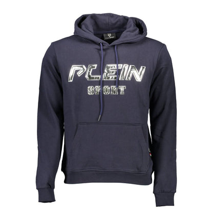 Plein Sport Blue Cotton Men Sweater with logo, luxury Italian craftsmanship, vibrant hue, bold details, high-fashion streetwear.