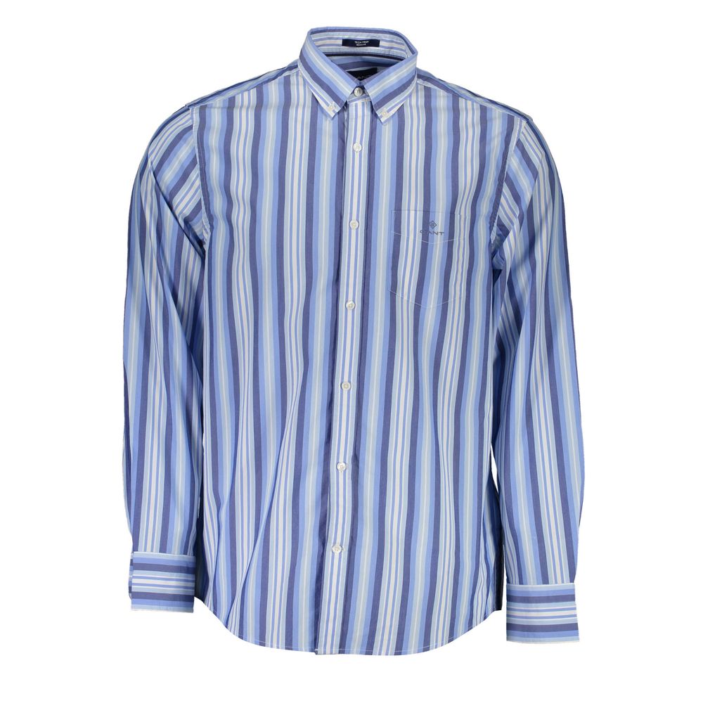 Gant Blue Cotton Men Shirt with stripes, long sleeves, and button-down collar showcasing sophistication and comfort