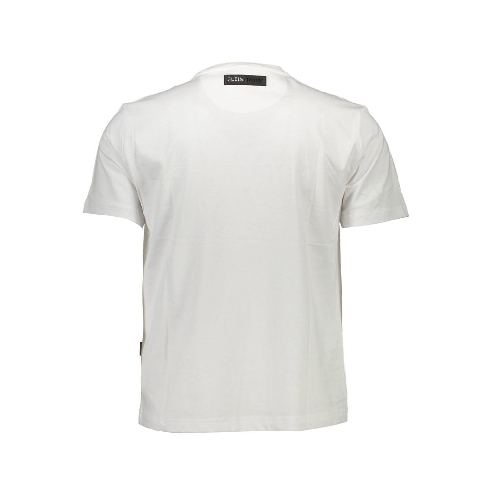 Plein Sport White Cotton Men T-Shirt with logo and standout print, perfect for bold fashion statements, crafted from premium cotton.