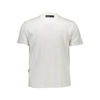 Plein Sport White Cotton Men T-Shirt with logo and standout print, perfect for bold fashion statements, crafted from premium cotton.