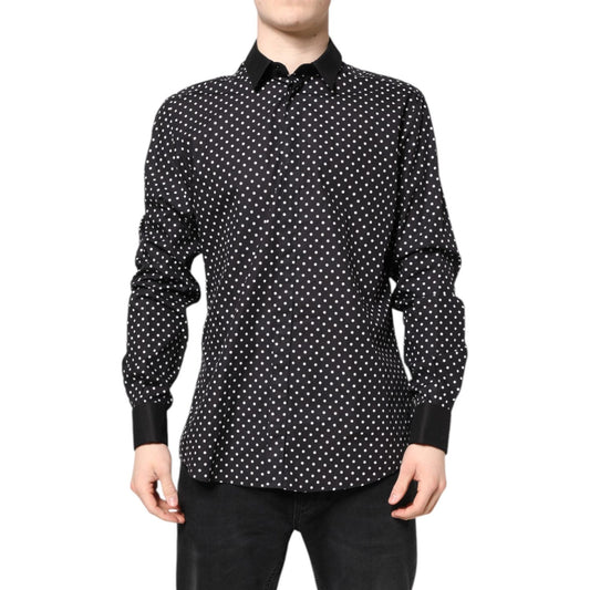 Dolce & Gabbana Black Polka Dot Cotton Formal Dress Shirt TSH87758-42