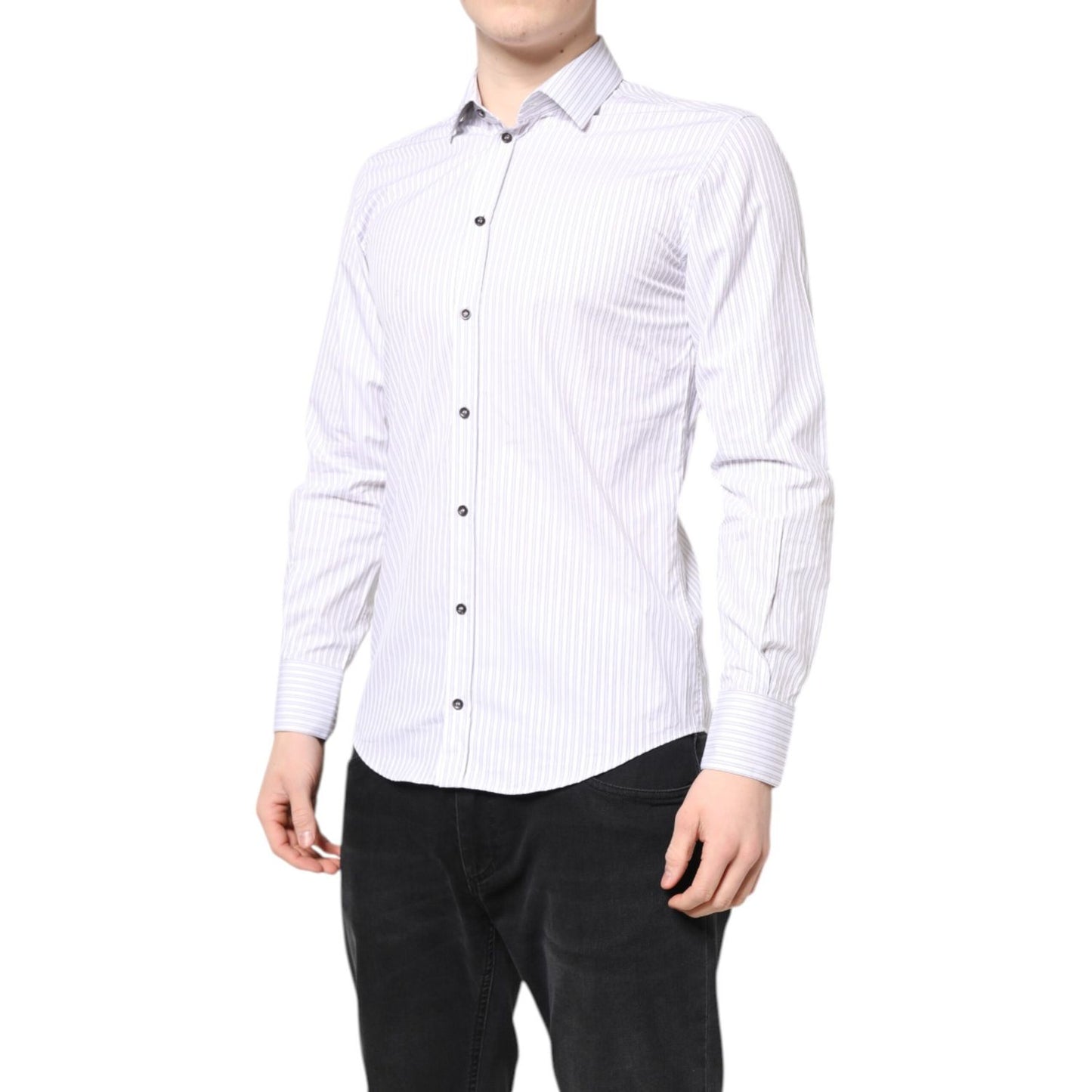 Dolce & Gabbana White Striped Cotton MARTINI Men Dress Shirt