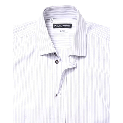Dolce & Gabbana White Striped Cotton MARTINI Men Dress Shirt