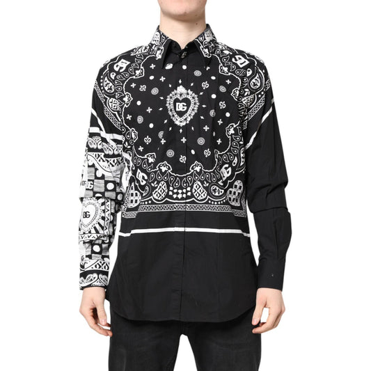 Dolce & Gabbana Black White Bandana MARTINI Men Dress Shirt