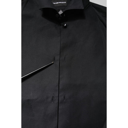 Emporio Armani Black Cotton Long Sleeves Formal Dress Shirt