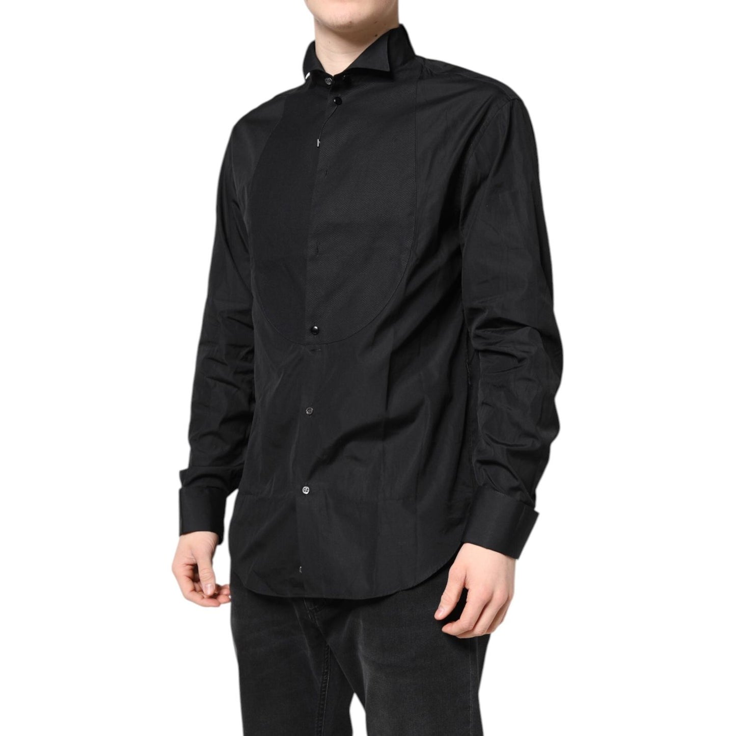 Emporio Armani Black Cotton Long Sleeves Formal Dress Shirt