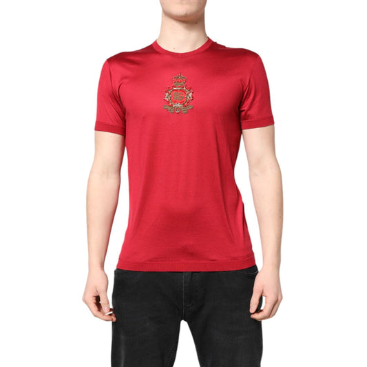 Dolce & Gabbana Red Silk DG Crown Logo Short Sleeve T-shirt TSH90325-44