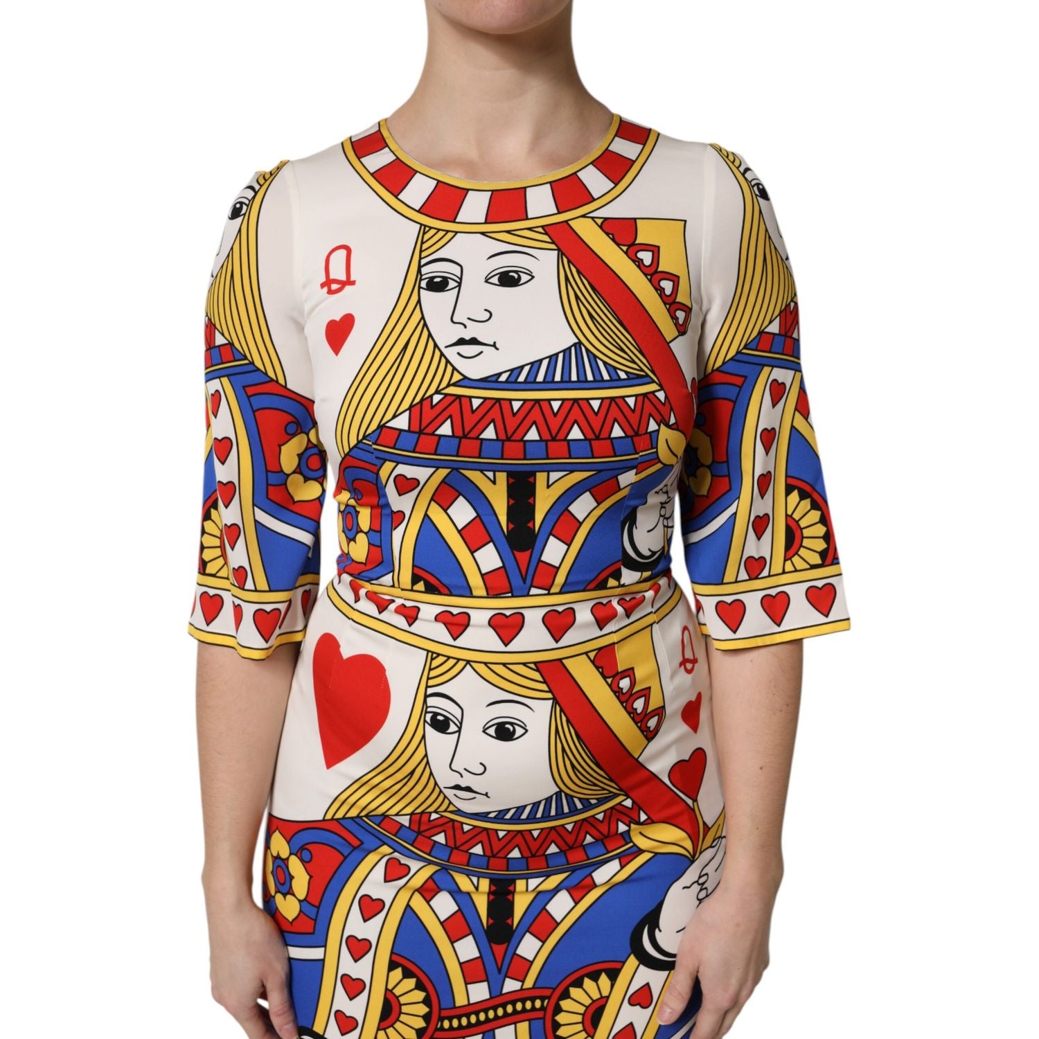 Dolce & Gabbana White Queen Of Heart Short Sleeve Midi Dress
