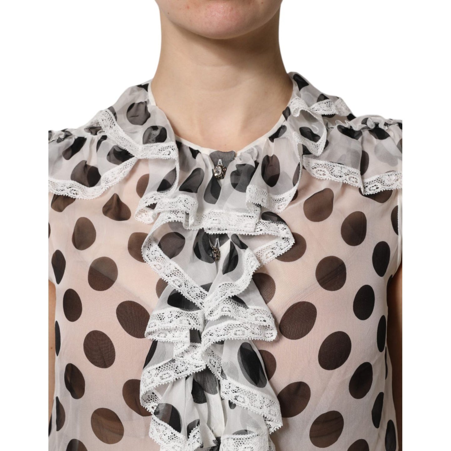 Dolce & Gabbana White Black Polka Dot Cotton Sleeveless Top