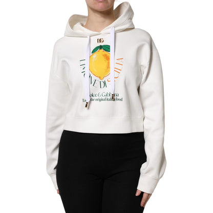 Dolce & Gabbana Ivory Cotton Printed Hooded Pullover Sweater