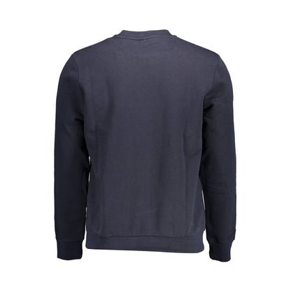 Back view of Napapijri Blue Cotton Men Sweater showcasing classic crew neck and long sleeves