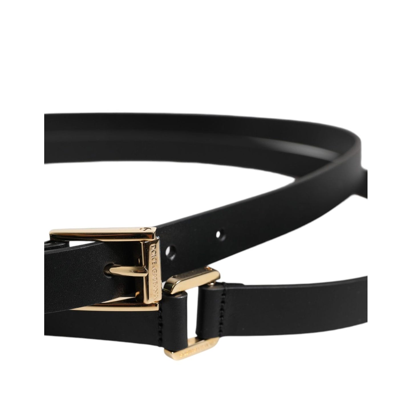 Dolce & Gabbana Black Classic Gold Metal Logo Buckle Belt BEL9415-100