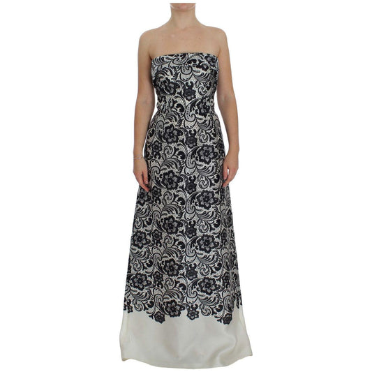 Dolce & Gabbana Elegant Silk Lace Corset Maxi Dress Dolce & Gabbana Dark Gray