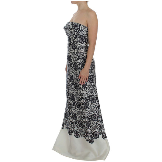 Dolce & Gabbana Elegant Silk Lace Corset Maxi Dress Dolce & Gabbana Dark Gray