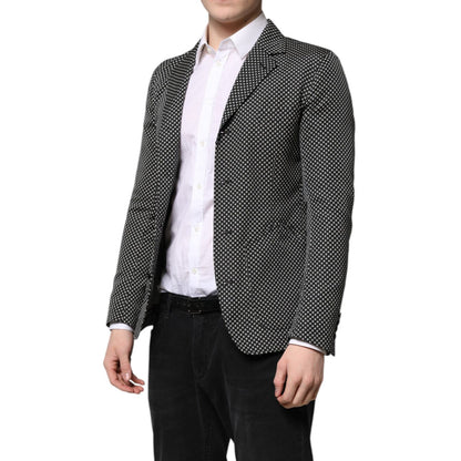 Dolce & Gabbana Black White Patterned Men Suit Coat Blazer