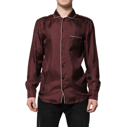 Dolce & Gabbana Burgundy Silk Dotted Long Sleeves Shirt