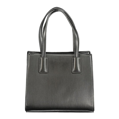 Mario Valentino Black Polyethylene Handbag with two handles, adjustable removable strap, internal pocket, and automatic closure.