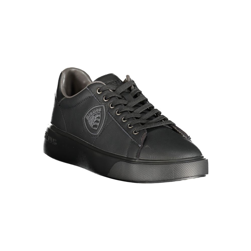Blauer Black Polyester Sneaker with laces, contrasting details, print, and logo.