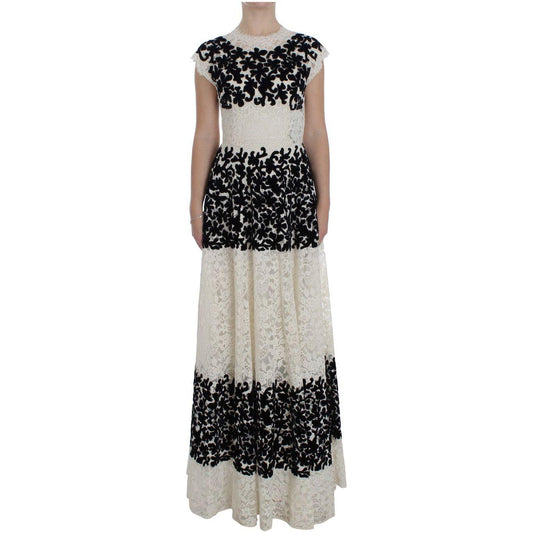 Dolce & Gabbana Elegant Floral Lace Cap Sleeve Maxi Dress Dolce & Gabbana Dark Gray