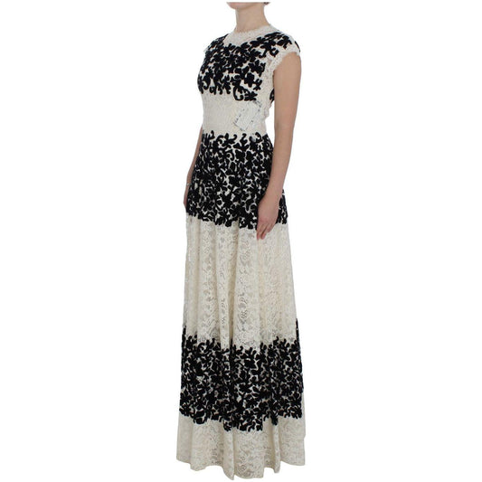 Dolce & Gabbana Elegant Floral Lace Cap Sleeve Maxi Dress Dolce & Gabbana Dark Gray