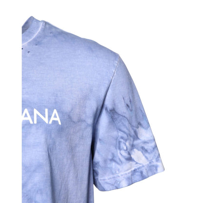 Dolce & Gabbana Blue Cotton Logo Print Crew Neck T-shirt