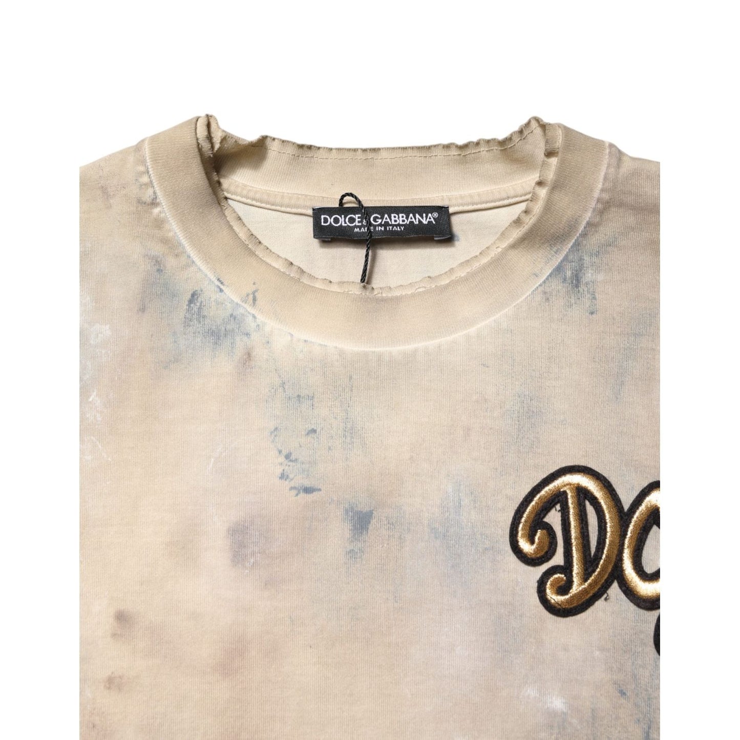 Dolce & Gabbana Beige Tie Dye DG Embroidery Cropped T-shirt
