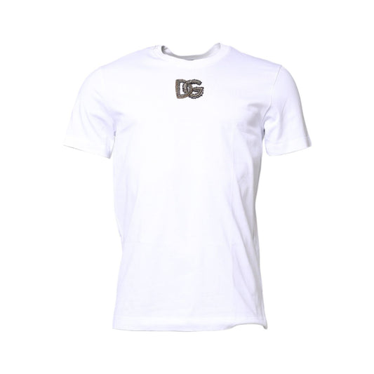 Dolce & Gabbana White Cotton DG Embroidery Crew Neck T-shirt TSH90333-50