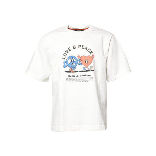 Dolce & Gabbana White LOVE & PEACE Print Crew Neck T-shirt TSH90334-50