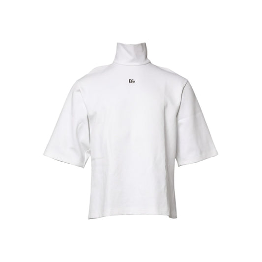 Dolce & Gabbana White Cotton Turtleneck DG Applique T-shirt TSH90335-50