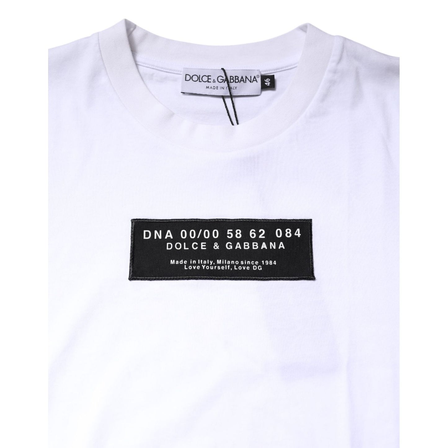 Dolce & Gabbana White Cotton Logo Patch Crew Neck T-shirt