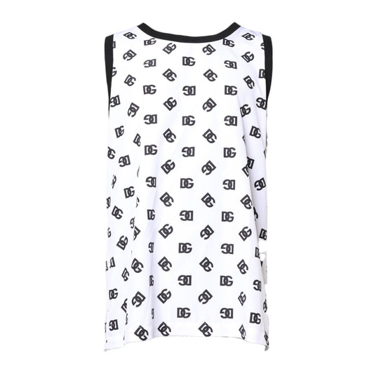 Dolce & Gabbana White Polyester Sleeveless DG Logo T-shirt TSH90337-50