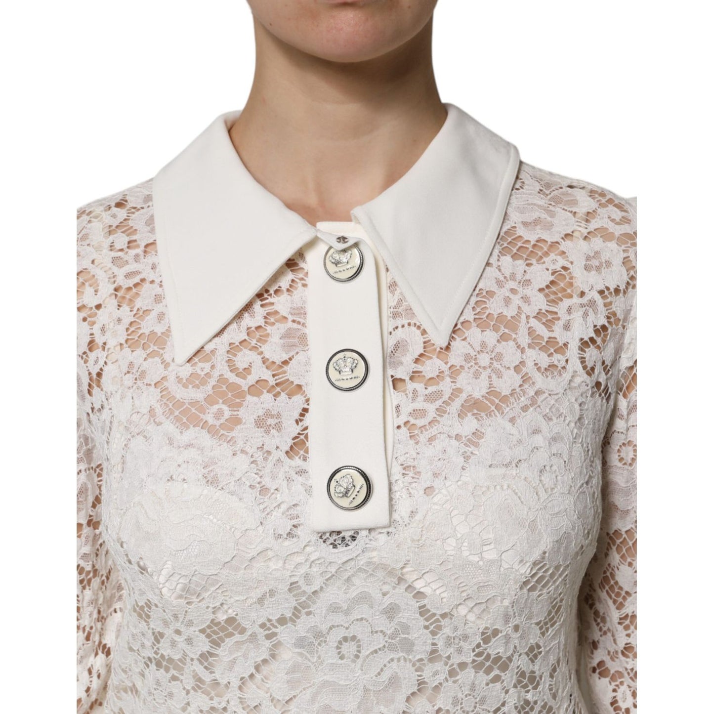 Dolce & Gabbana White Floral Lace Long Sleeves A-line Dress