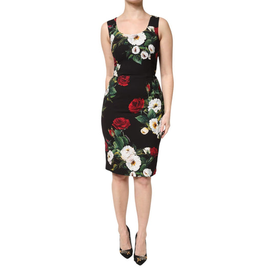 Dolce & Gabbana Black Floral Print Sleeveless Sheath Dress DR81504-40