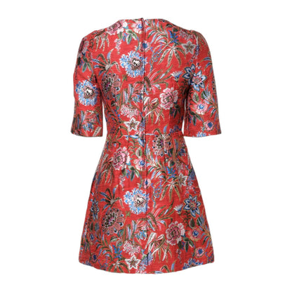 Dolce & Gabbana Red Floral Jacquard A-line Mini Dress