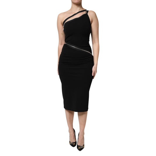 Dolce & Gabbana Black Viscose One Shoulder Zipper Sheath Dress DR281221-40